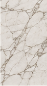 Calacatta-style marble veining, white with gold-grey veins