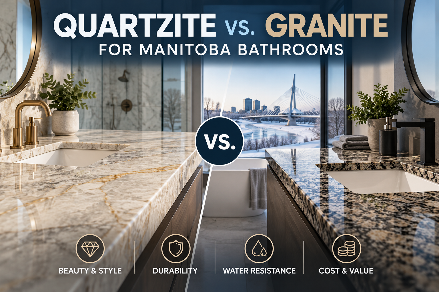 Quartzite vs. Granite for Manitoba Bathrooms: Which Natural Stone Actually Holds Up?